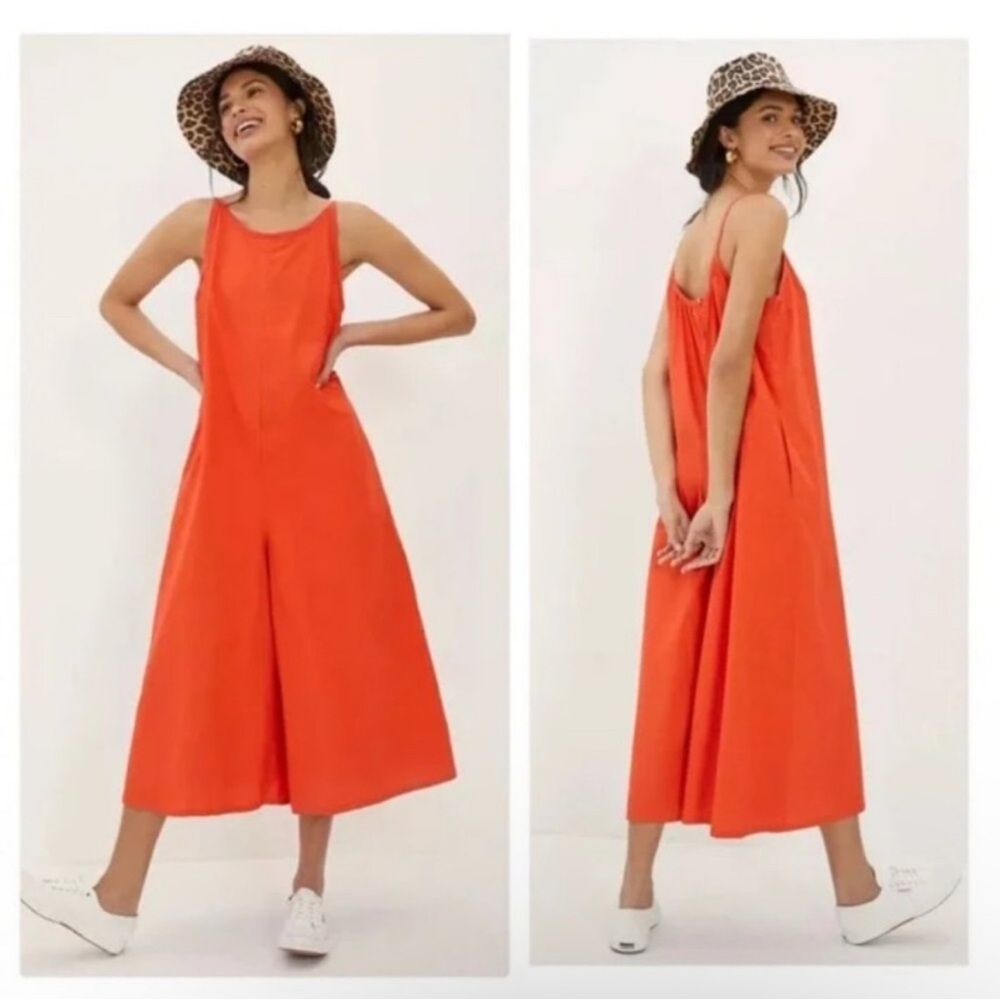 Anthropologie Maeve Orange Wide Leg Ankle/Cropped Jumpsuit, Organic Cotton
